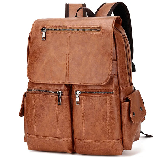 Men’s Leather Backpack, Waterproof Travel School Casual Bag