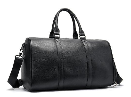 Men's and women's fashionable black leather duffle