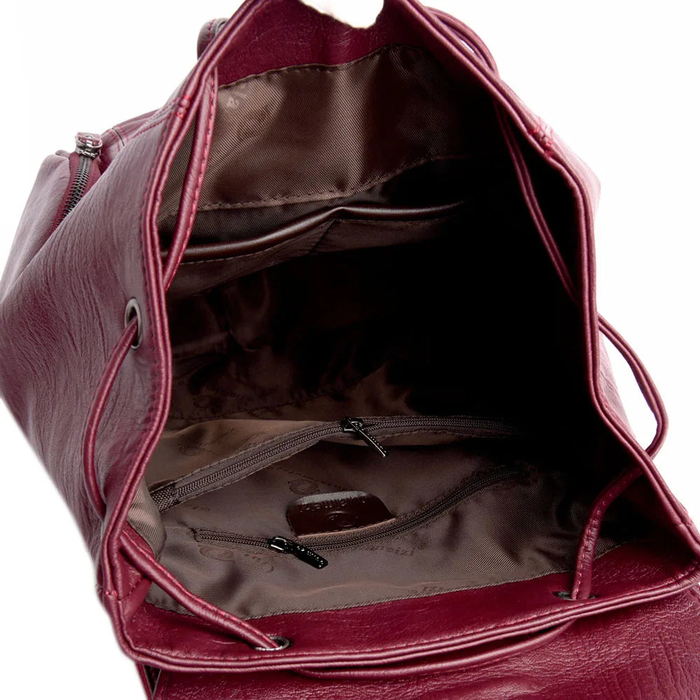 Women’s Leather Backpack, Fashion Large Capacity School Bag
