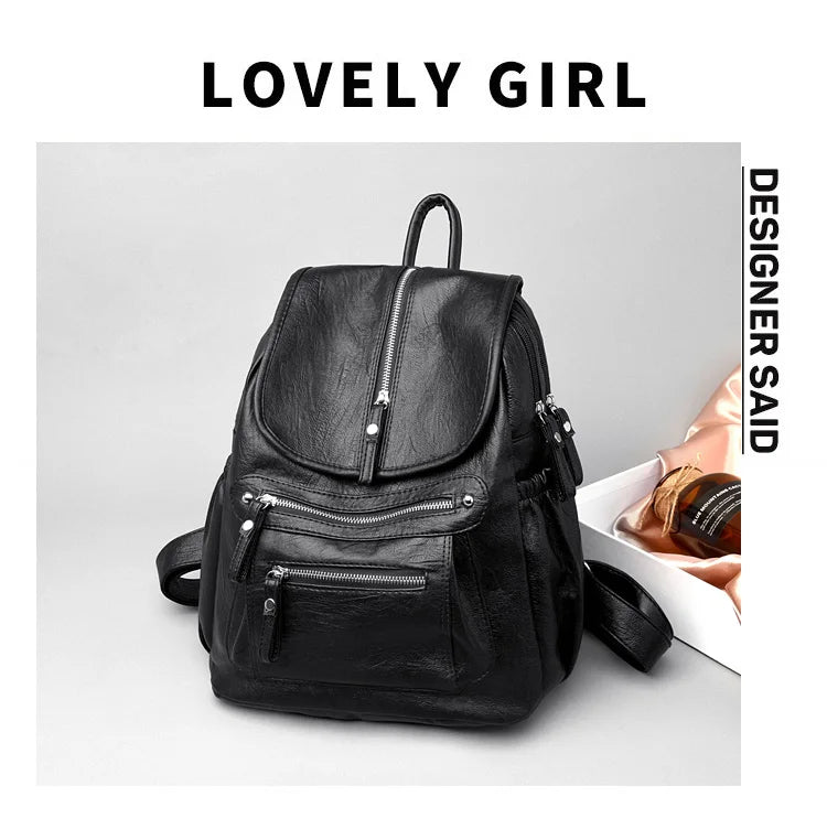Women’s Vintage Leather Backpack, High Quality Travel School Bag