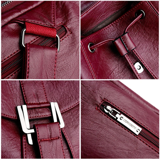 Women’s Leather Backpack, Fashion Large Capacity School Bag