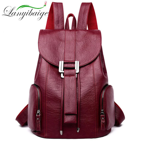Women’s Leather Backpack, Fashion Large Capacity School Bag