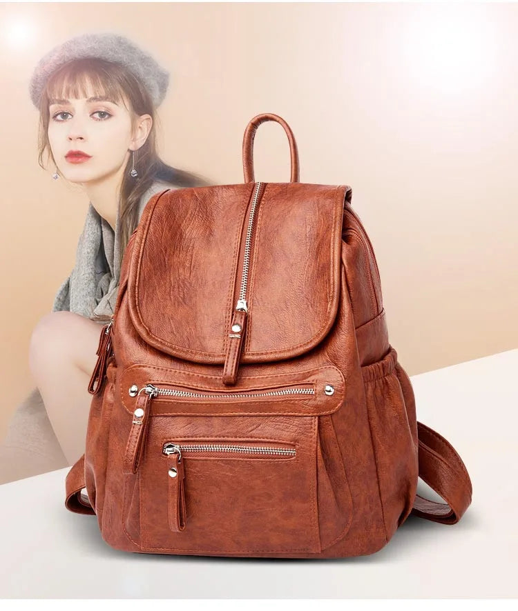 Women’s Vintage Leather Backpack, High Quality Travel School Bag