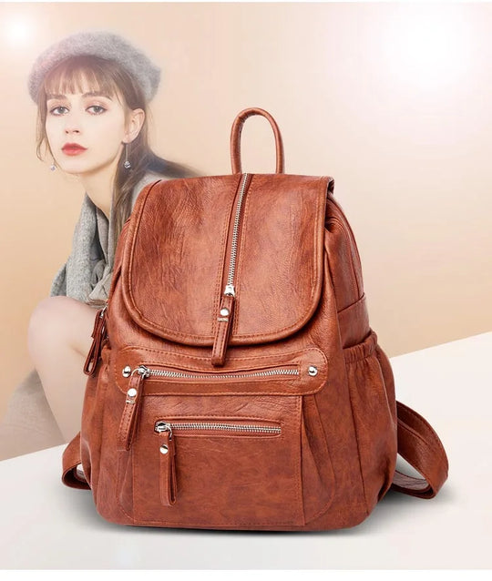 Women’s Vintage Leather Backpack, High Quality Travel School Bag