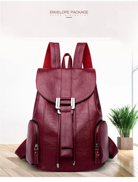 Women’s Leather Backpack, Fashion Large Capacity School Bag