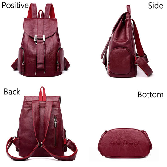 Women’s Leather Backpack, Fashion Large Capacity School Bag