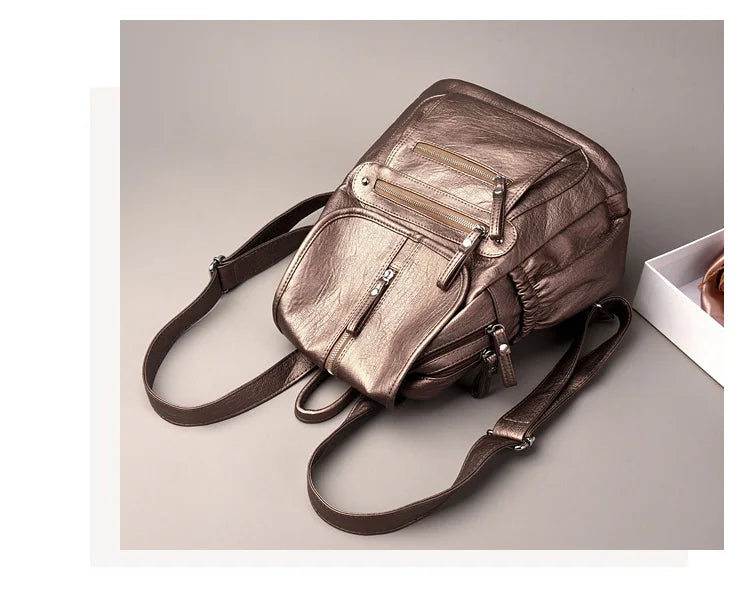 Women’s Vintage Leather Backpack, High Quality Travel School Bag
