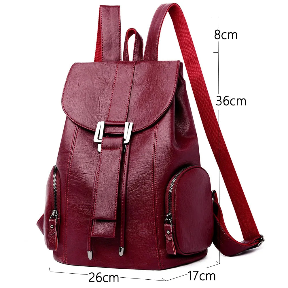 Women’s Leather Backpack, Fashion Large Capacity School Bag