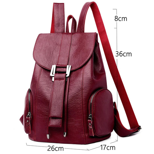 Women’s Leather Backpack, Fashion Large Capacity School Bag