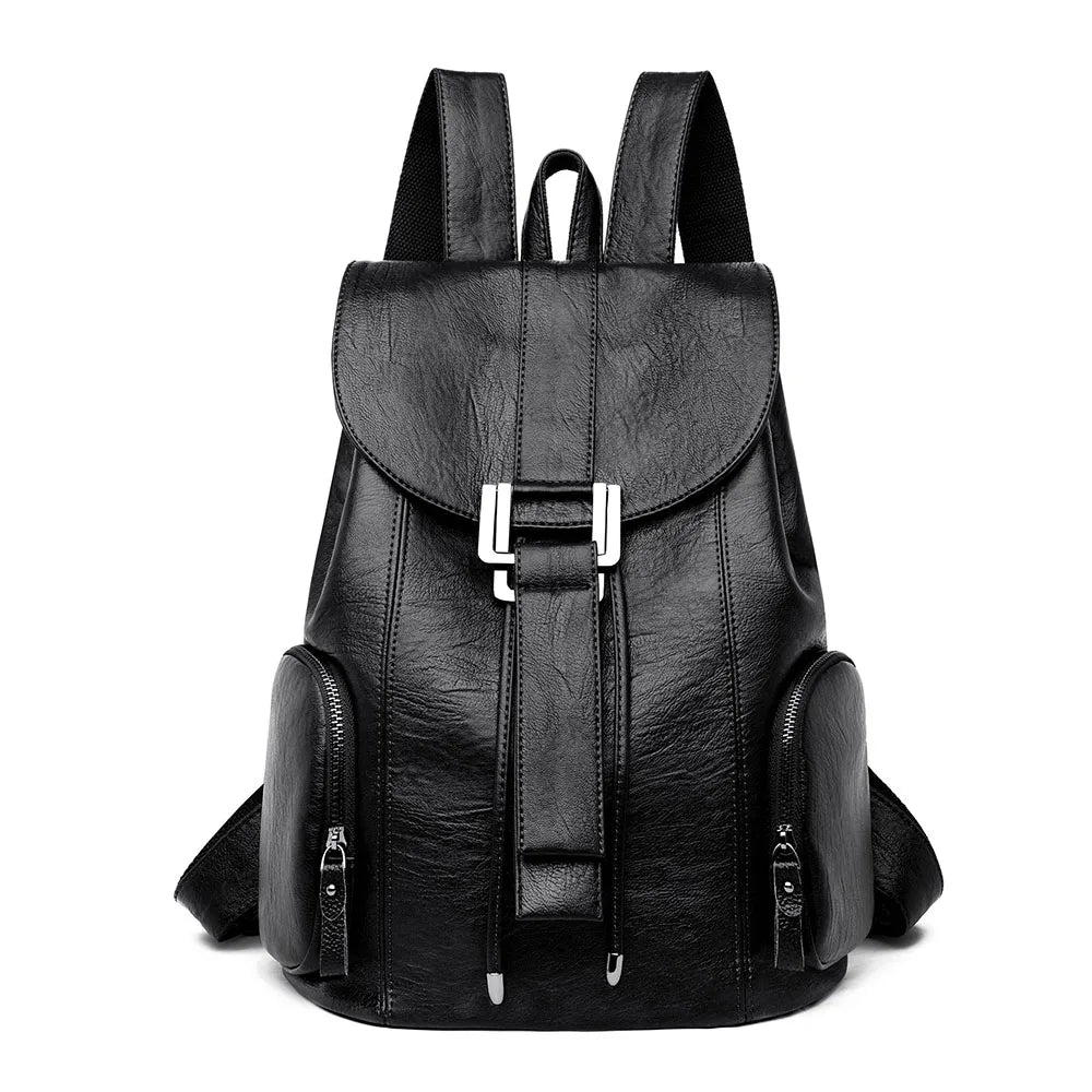 Women’s Leather Backpack, Fashion Large Capacity School Bag