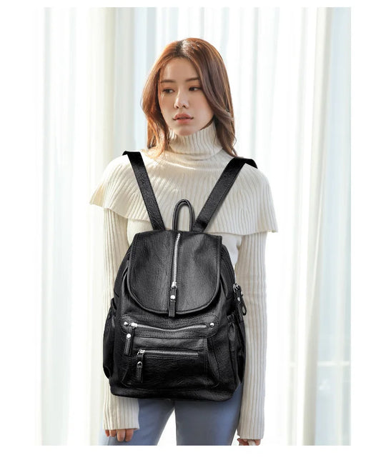 Women’s Vintage Leather Backpack, High Quality Travel School Bag