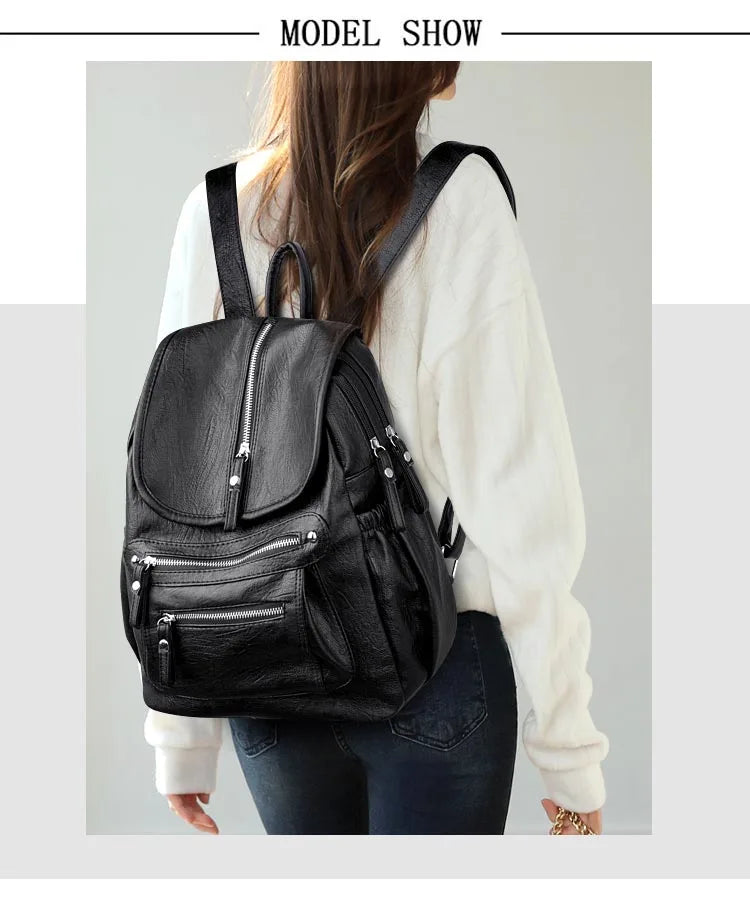 Women’s Vintage Leather Backpack, High Quality Travel School Bag
