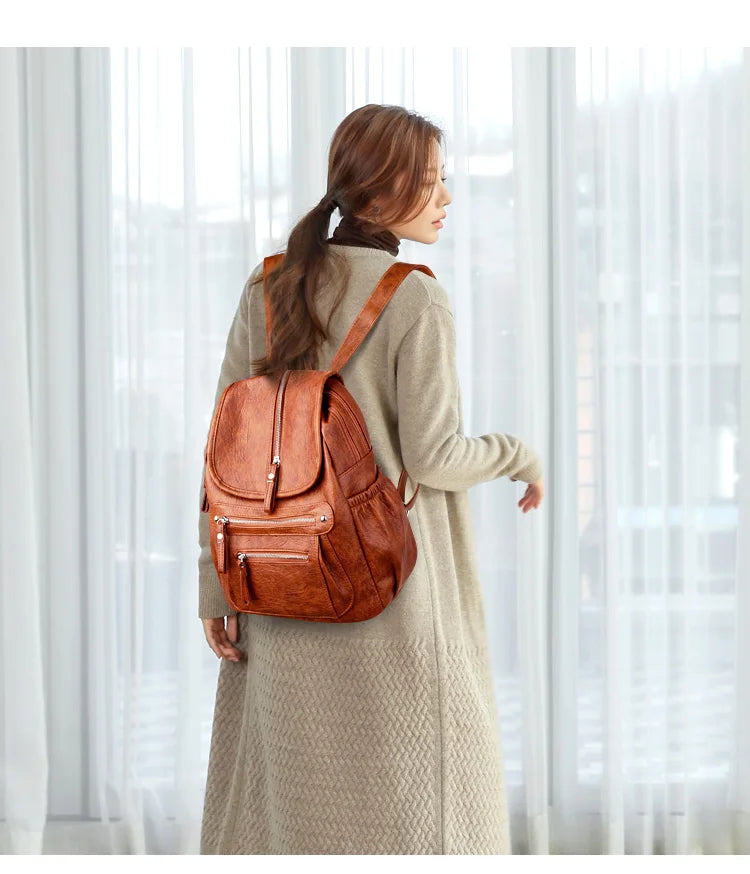 Women’s Vintage Leather Backpack, High Quality Travel School Bag