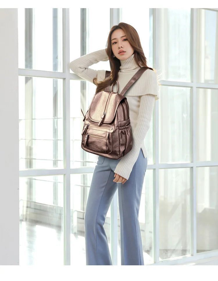 Women’s Vintage Leather Backpack, High Quality Travel School Bag