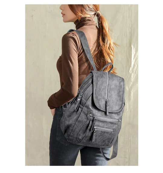 Women’s Vintage Leather Backpack, High Quality Travel School Bag
