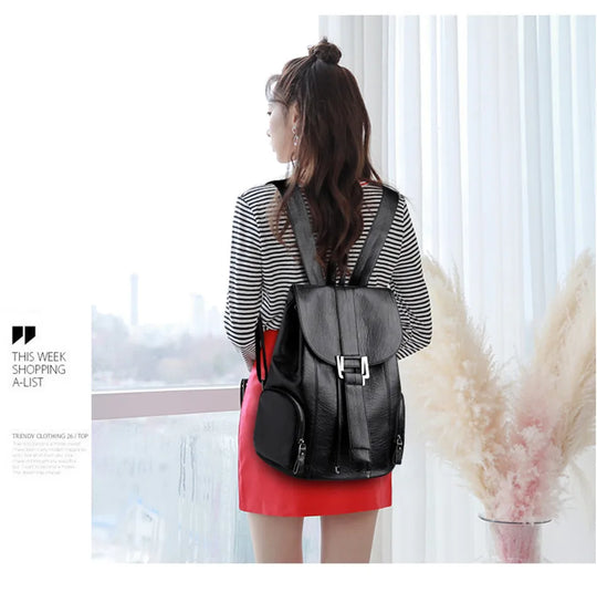 Women’s Leather Backpack, Fashion Large Capacity School Bag