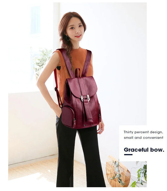 Women’s Leather Backpack, Fashion Large Capacity School Bag