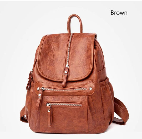 Women’s Vintage Leather Backpack, High Quality Travel School Bag