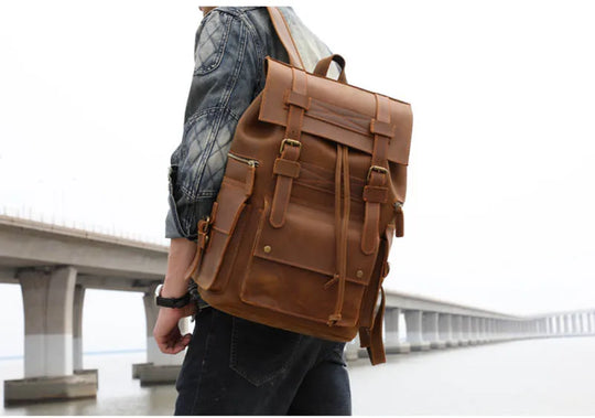 Men’s Genuine Leather Backpack, 17" Laptop Large Travel Bag