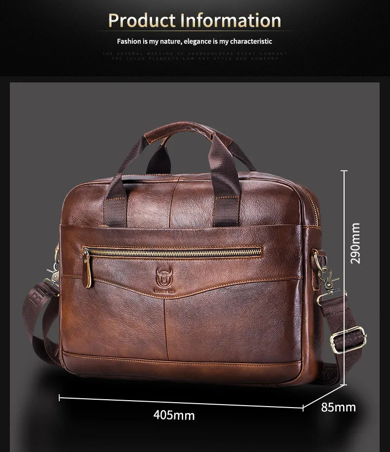 Men’s Genuine Leather Briefcase, 14" Laptop Business Messenger Bag