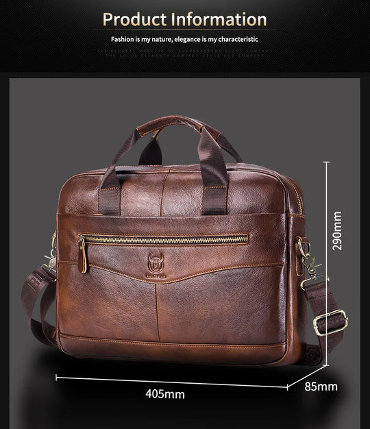 Men’s Genuine Leather Briefcase, 14" Laptop Business Messenger Bag