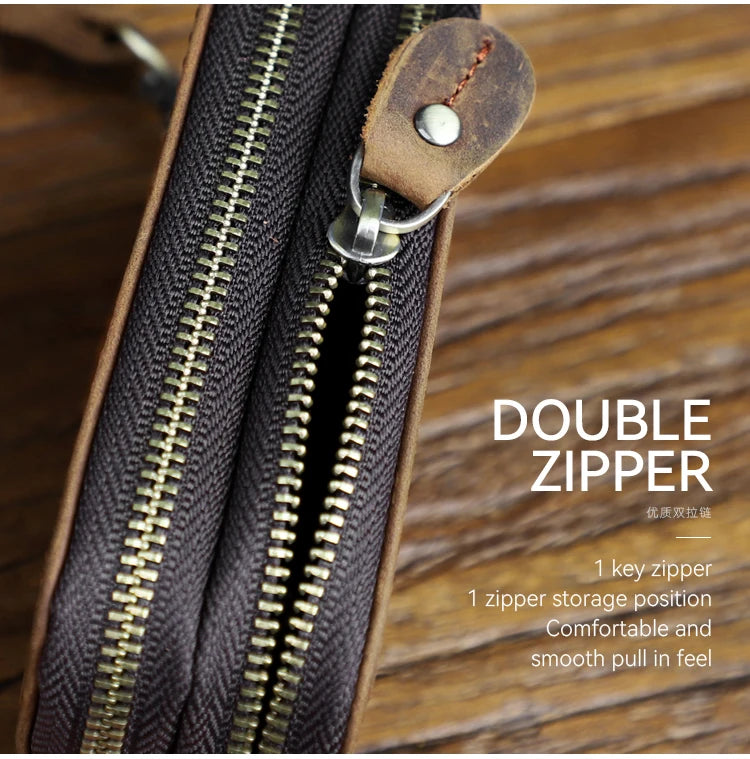 Genuine Leather Key Wallet, Double Zipper Key Organizer Pouch