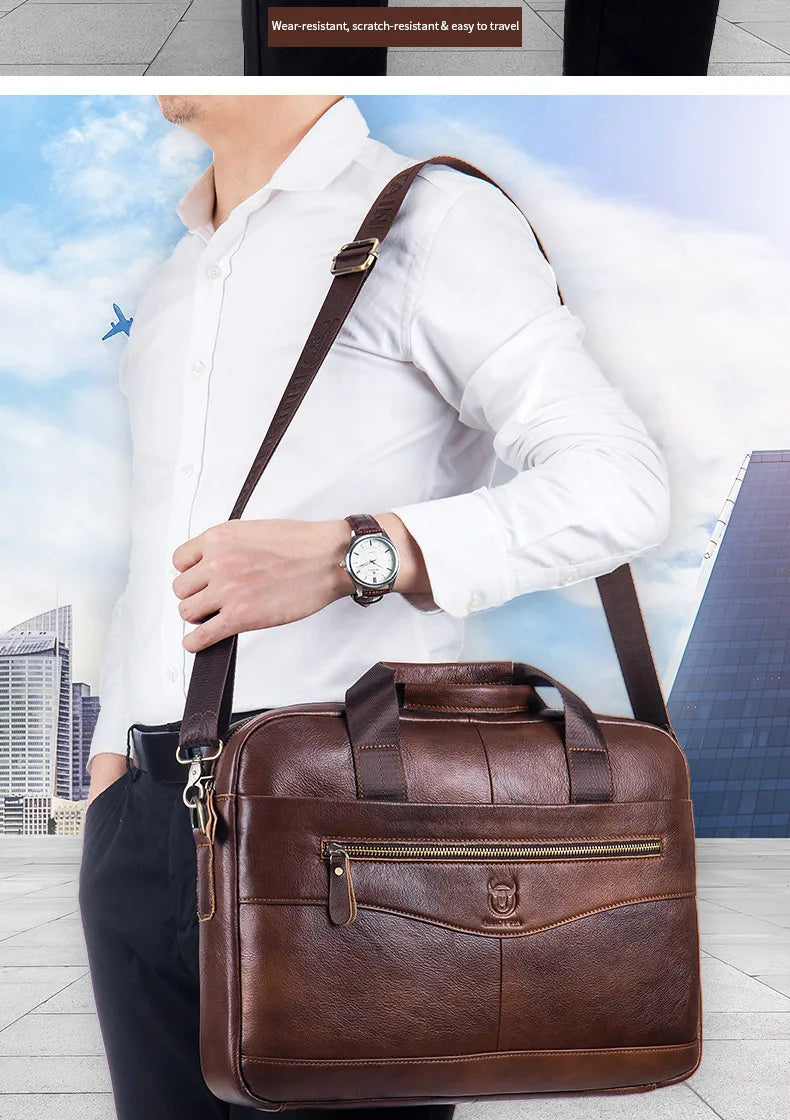 Men’s Genuine Leather Briefcase, 14" Laptop Business Messenger Bag