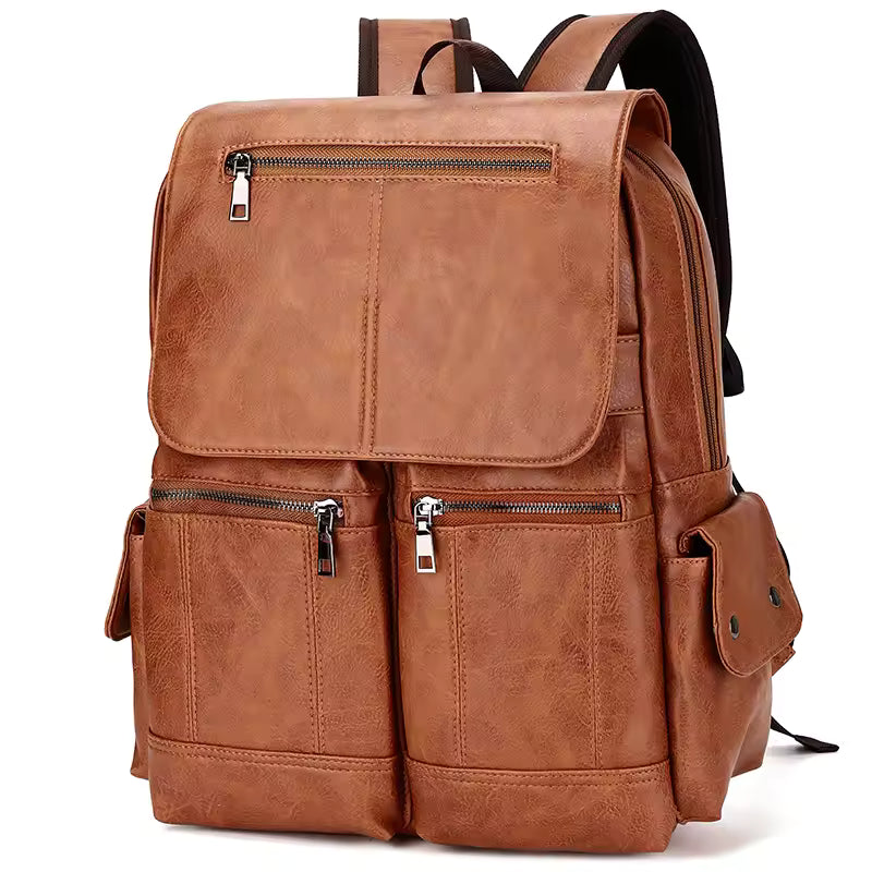 Fashion Leather School Backpack, Bag for Students, Waterproof Travel Bag, Casual Leather Book Bag Male