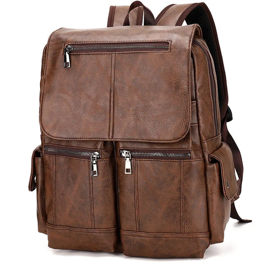 Men’s Leather Backpack, Waterproof Travel School Casual Bag