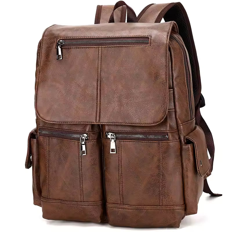 Fashion Leather School Backpack, Bag for Students, Waterproof Travel Bag, Casual Leather Book Bag Male