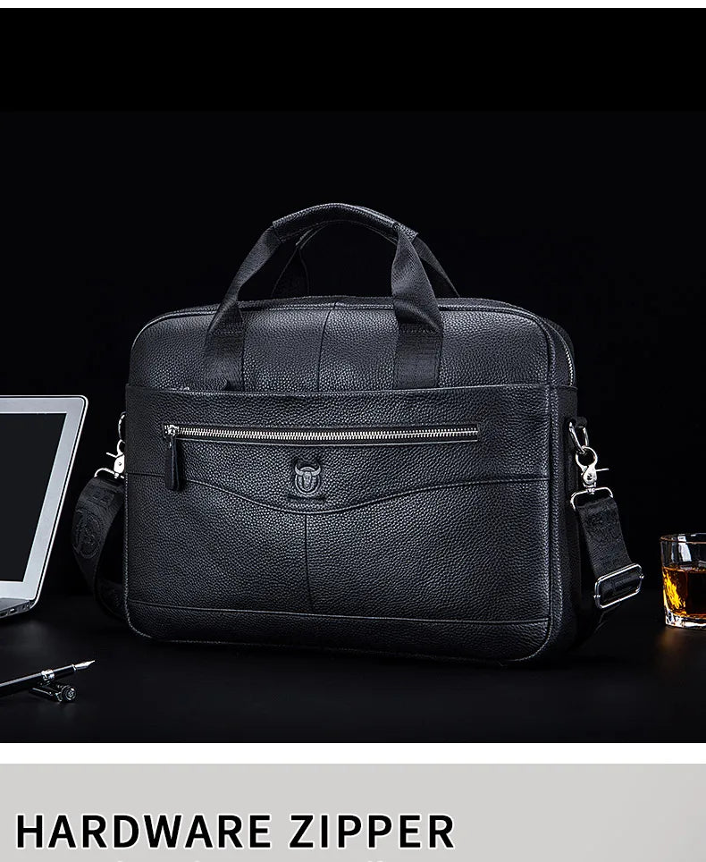 Men’s Genuine Leather Briefcase, 14" Laptop Business Messenger Bag