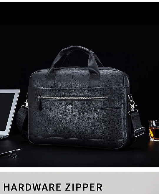 Men’s Genuine Leather Briefcase, 14" Laptop Business Messenger Bag