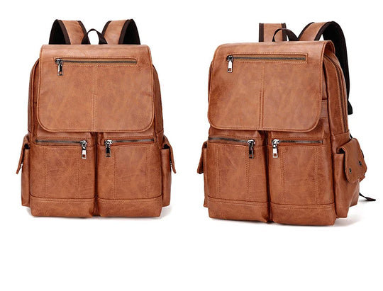 Men’s Leather Backpack, Waterproof Travel School Casual Bag