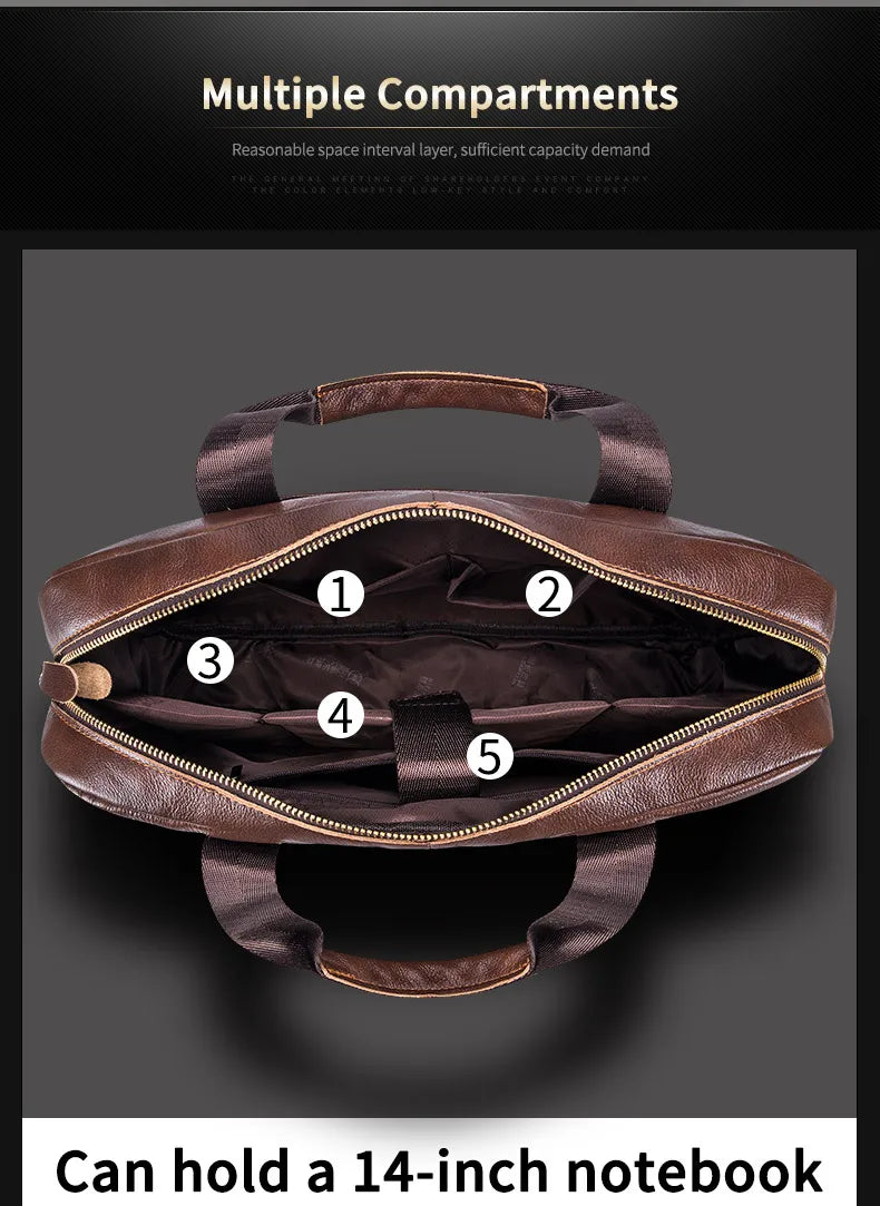 Men’s Genuine Leather Briefcase, 14" Laptop Business Messenger Bag