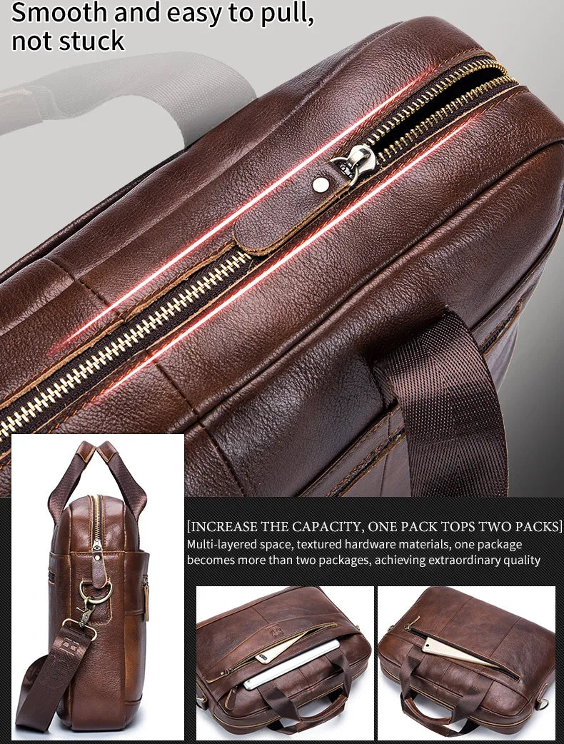 Men’s Genuine Leather Briefcase, 14" Laptop Business Messenger Bag