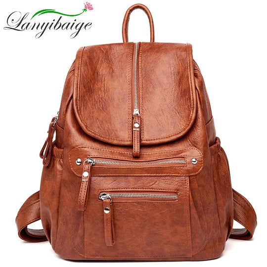Women’s Vintage Leather Backpack, High Quality Travel School Bag