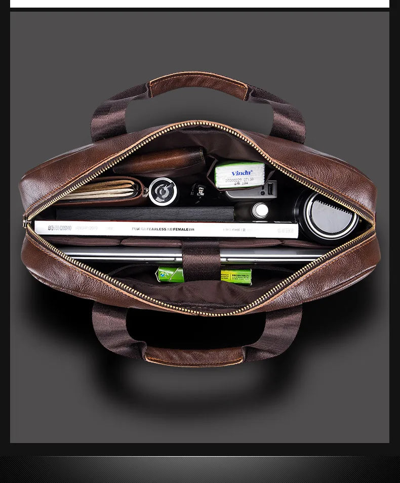 Men’s Genuine Leather Briefcase, 14" Laptop Business Messenger Bag
