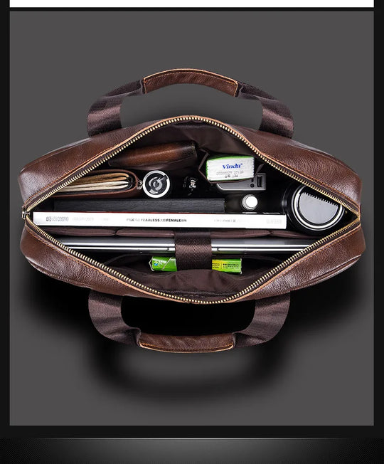 Men’s Genuine Leather Briefcase, 14" Laptop Business Messenger Bag