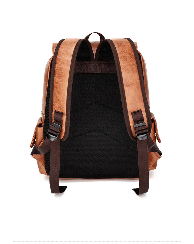 Men’s Leather Backpack, Waterproof Travel School Casual Bag