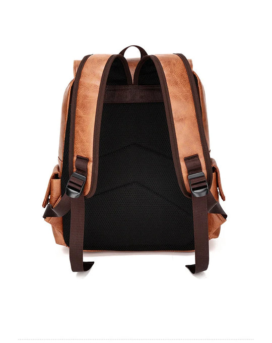 Men’s Leather Backpack, Waterproof Travel School Casual Bag