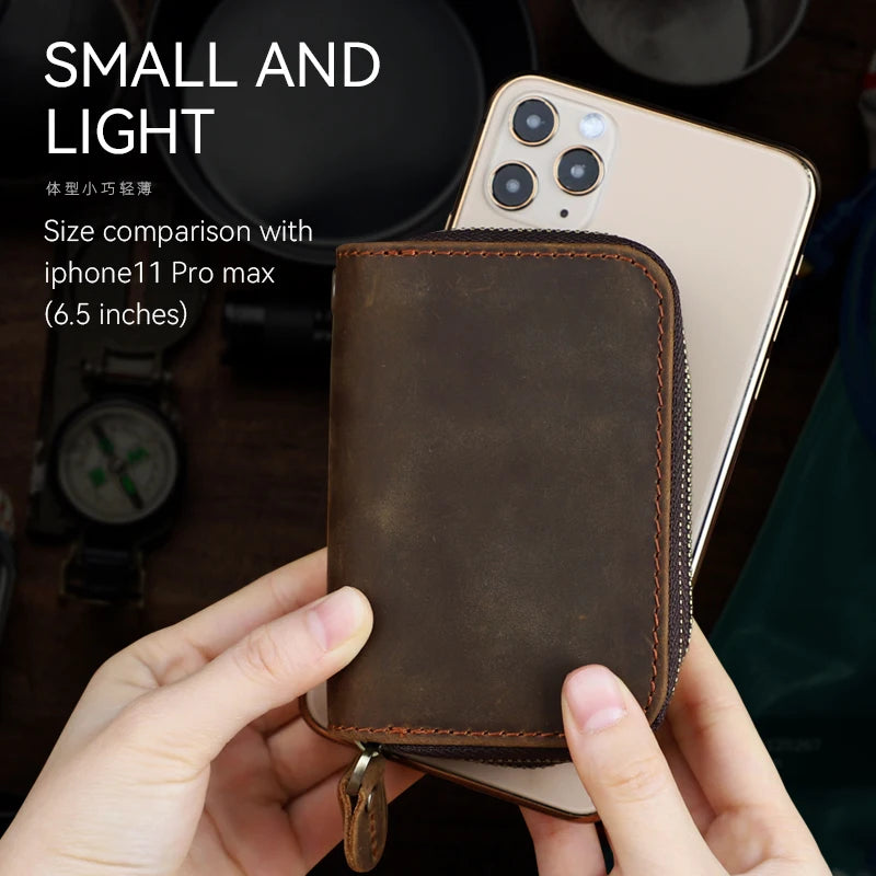 Genuine Leather Key Wallet, Double Zipper Key Organizer Pouch