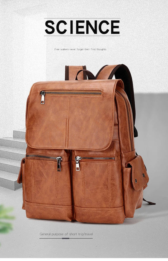 Men’s Leather Backpack, Waterproof Travel School Casual Bag