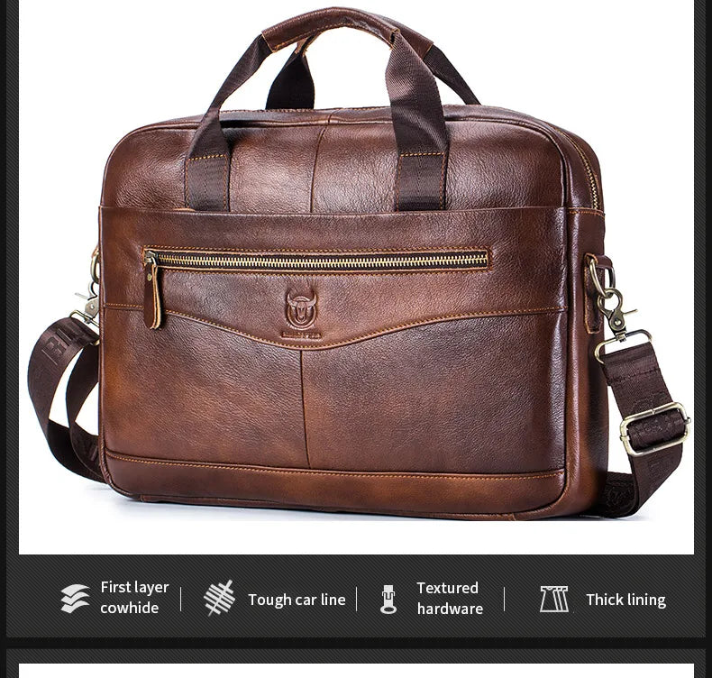 Men’s Genuine Leather Briefcase, 14" Laptop Business Messenger Bag