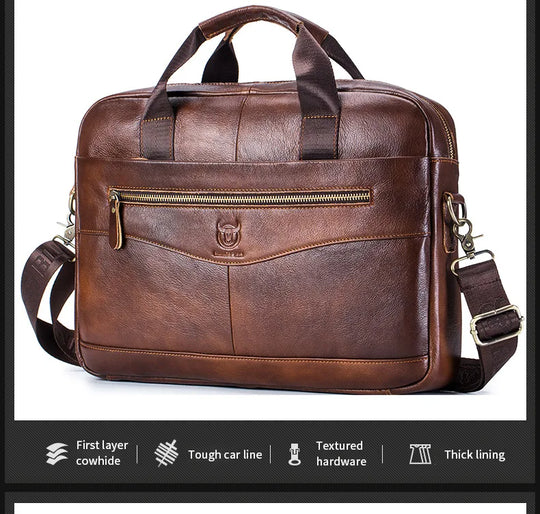 Men’s Genuine Leather Briefcase, 14" Laptop Business Messenger Bag