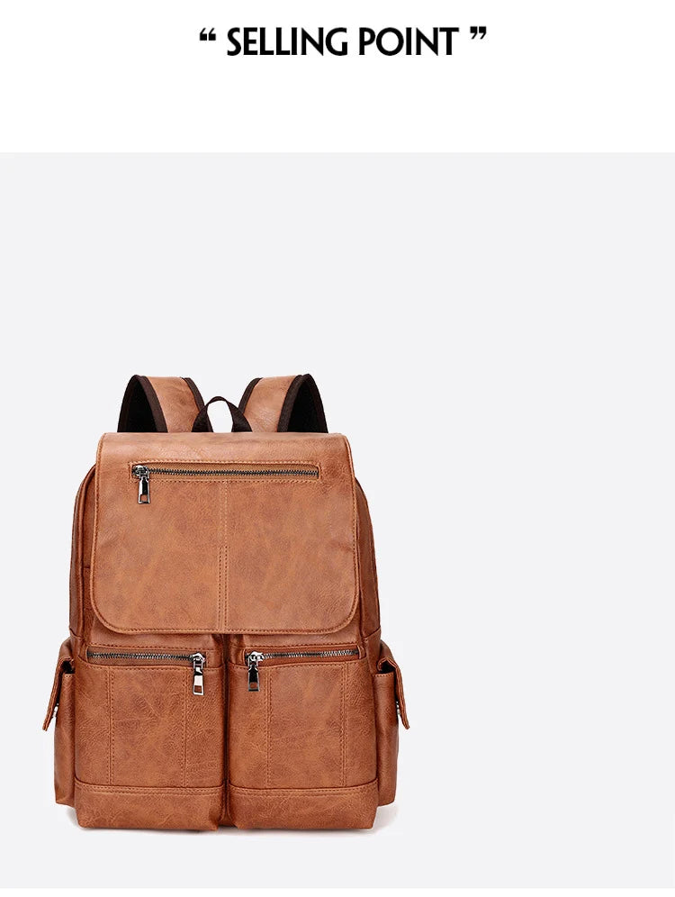 Men’s Leather Backpack, Waterproof Travel School Casual Bag