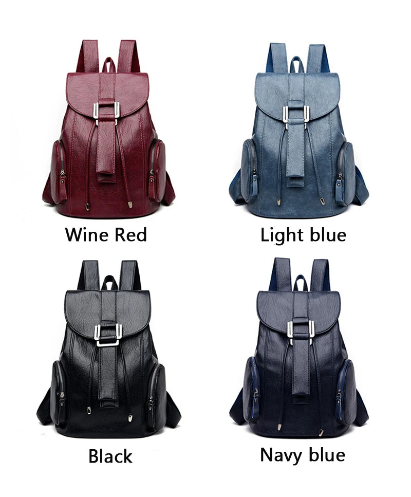 Women’s Leather Backpack, Fashion Large Capacity School Bag