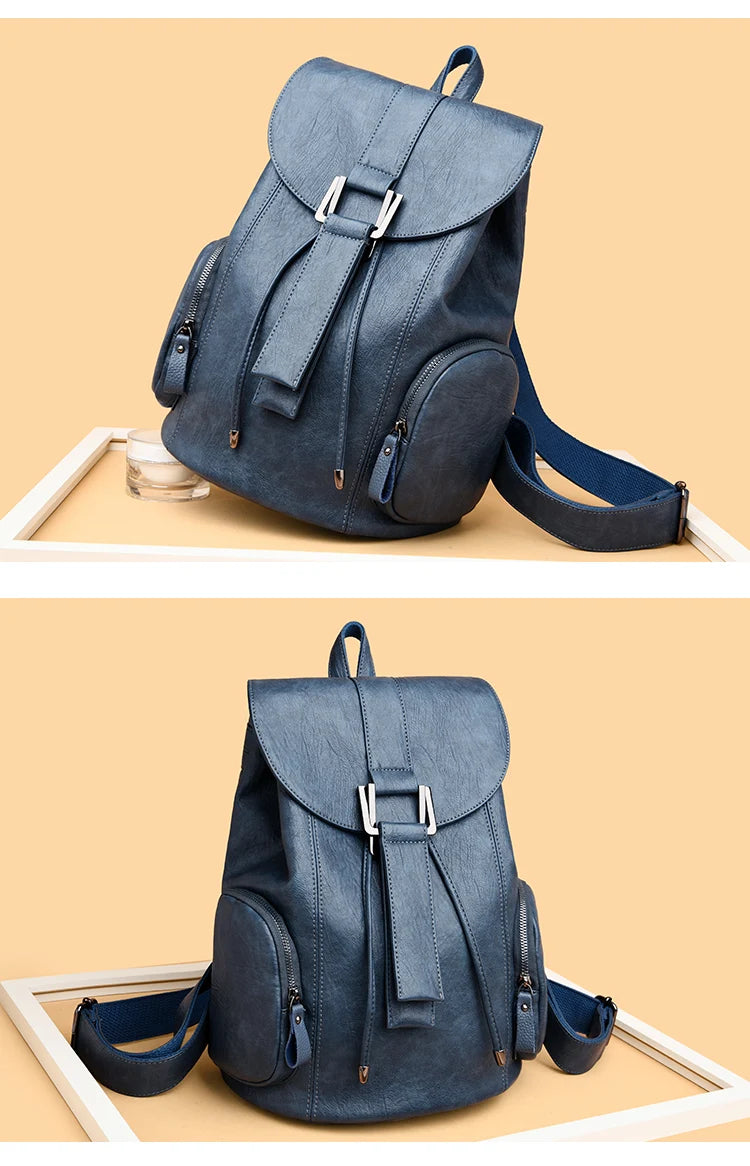 Women’s Leather Backpack, Fashion Large Capacity School Bag