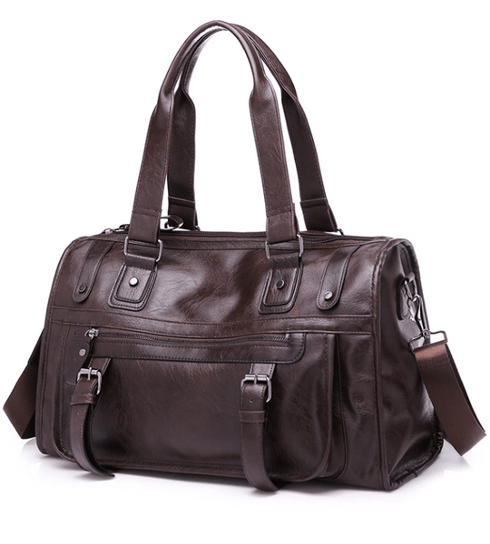 Luxury black leather shoulder travel bag for men and women