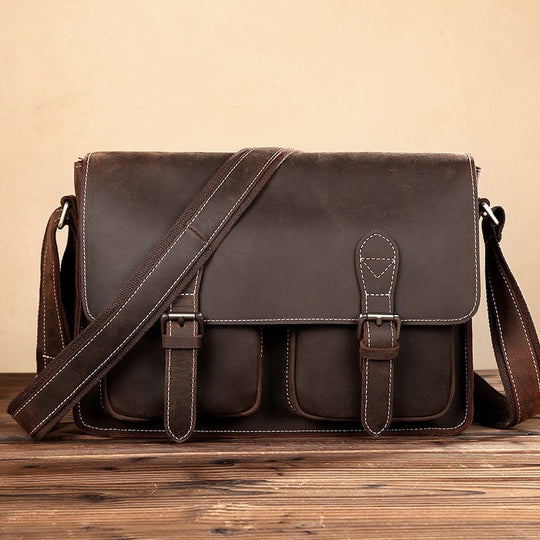 Fashionable brown leather crossbody bag for men