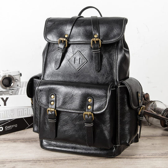 Elegant vintage leather backpack from a renowned designer